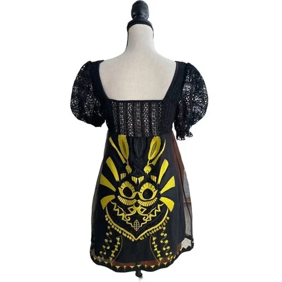 Charo Ruiz black yellow unique design dress size S